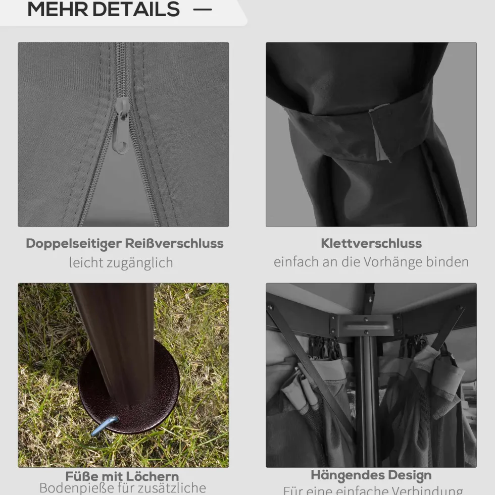 Trädgårdspaviljong 2,96x2,96 m med dubbelt tak, 4 sidopaneler, myggnät, väderbeständig, aluminium, mörkgrå