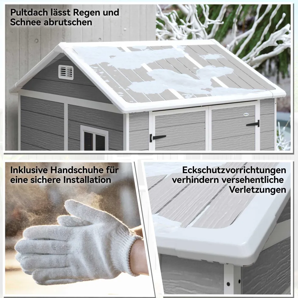 Trädgårdsskjul/bod med fönster, låsbar dörr, grå plast