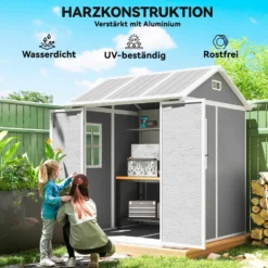 Trädgårdsskjul/bod med fönster, låsbar dörr, grå plast