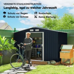 Trädgårdsskjul i metall, antracitgrå, 2,77x1,95x1,92m med skjutdörrar