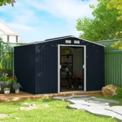 Trädgårdsskjul i metall, antracitgrå, 2,77x1,95x1,92m med skjutdörrar