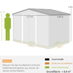 Trädgårdsskjul i metall, antracitgrå, 2,77x1,95x1,92m med skjutdörrar