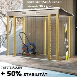 Trädgårdsskjul i metall, dubbeldörr, 249x121x166/183 cm, ljusgrå