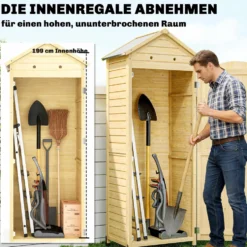 Trädgårdsskjul i trä, extra högt, med justerbart hyllplan, magnetisk dörr, galvaniserad takventilation