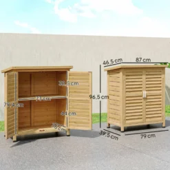 Trädgårdsskjul i trä, 87x46,5x96,5 cm, med 2 innerhyllor, 2 dörrar, bra ventilation och sluttande tak för uteplats eller terrass