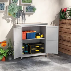 Trädgårdsskjul med ståltak och 2 dörrar för verktygsförvaring 79x43x92 cm grå