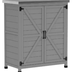 Trädgårdsskjul med ståltak och 2 dörrar för verktygsförvaring 79x43x92 cm grå