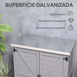 Trädgårdsskjul med ståltak och 2 dörrar för verktygsförvaring 79x43x92 cm grå