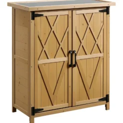 Trädgårdsskjul 0,24 m² 75x40x90 cm med 4 hyllor och galvaniserat tak för verktygsförvaring naturfärgad