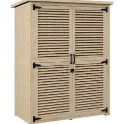 Trädgårdsskjul 0,83 m² 127x65x168 cm med 2 lamelldörrar, 2 hyllor, 2 handtag och naturligt vattentätt tak