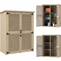 Trädgårdsskjul 0,83 m² 127x65x168 cm med 2 lamelldörrar, 2 hyllor, 2 handtag och naturligt vattentätt tak