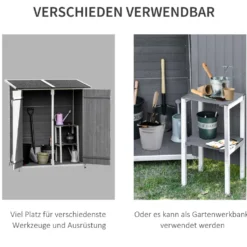 Trädgårdsskjul/redskapsbod med 2 dörrar, redskapsbod med asfalttak, trädgårdsskåp, antidumpningsdesign med markstag, gran, grått och vitt, 139 x 75 x 160 cm
