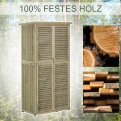 Trädgårdsskjul/redskapshus med asfalttak, lamelldörr, trädgårdsförvaring, 4 fack, grå, 87 x 46,5 x 160 cm
