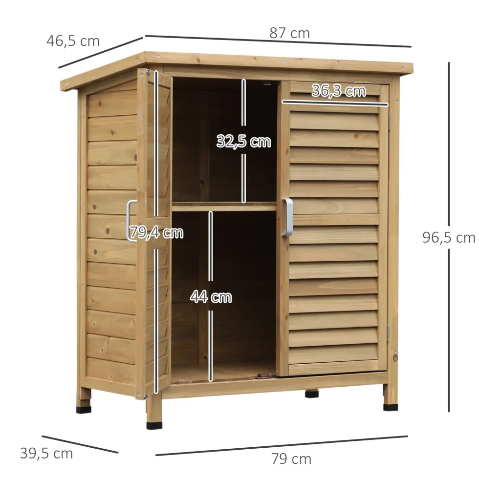 Trädgårdsskjul, skydd, redskapsskjul, 87x46,5x96,5 cm, hyllplan, dörrar, bitumentak, gul