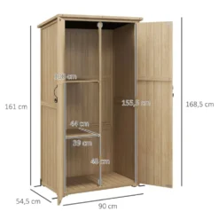 Trädgårdsskjul/verktygsförvaring, 90B x 54,5D x 161/168,5H cm, 2 hyllor, vattentätt bitumentak, tryckimpregnerat furuträ