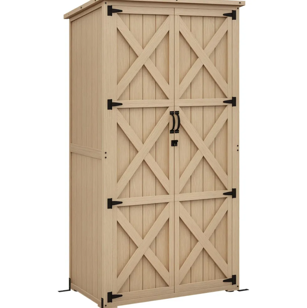 Trädgårdsskjul/verktygsförvaring, 90B x 54,5D x 161/168,5H cm, 2 hyllor, vattentätt bitumentak, tryckimpregnerat furuträ