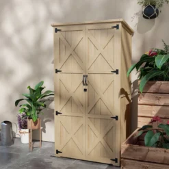 Trädgårdsskjul/verktygsförvaring, 90B x 54,5D x 161/168,5H cm, 2 hyllor, vattentätt bitumentak, tryckimpregnerat furuträ