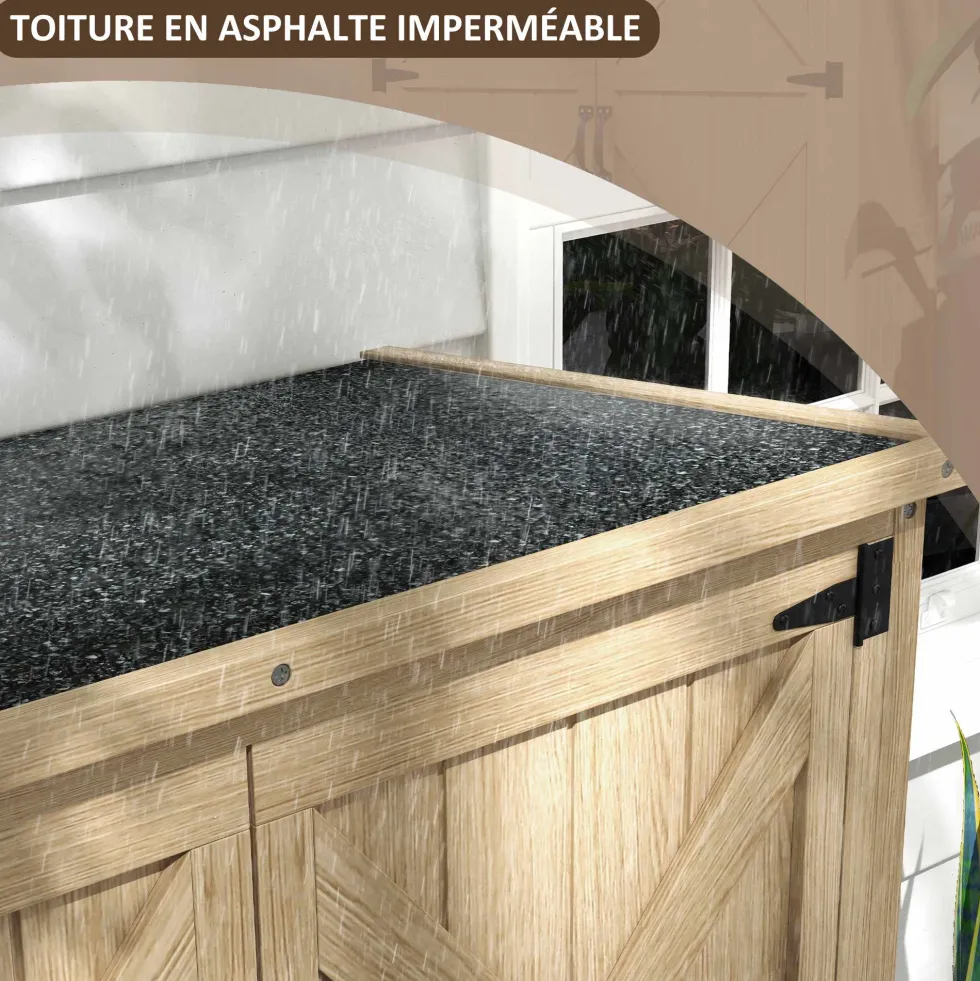 Trädgårdsskjul/verktygsförvaring, 90B x 54,5D x 161/168,5H cm, 2 hyllor, vattentätt bitumentak, tryckimpregnerat furuträ