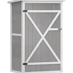 Trädgårdsskjul 75x56x115cm Grå med hyllor, väderbeständig