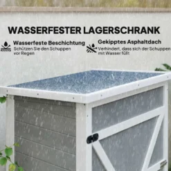 Trädgårdsskjul 75x56x115cm Grå med hyllor, väderbeständig