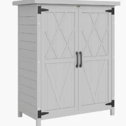 Trädgårdsskjul 75x40x90 cm Verktygsförvaringsskåp med 4 hyllor och 2 dörrar, Grå