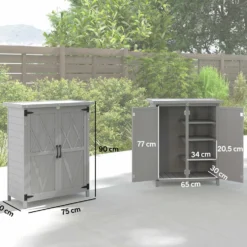 Trädgårdsskjul 75x40x90 cm Verktygsförvaringsskåp med 4 hyllor och 2 dörrar, Grå