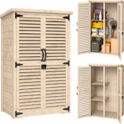 Trädgårdsskjul 75x50x118 cm verktygsskåp med 2 hyllor och 2 dörrar naturfärgad