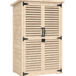 Trädgårdsskjul 75x50x118 cm verktygsskåp med 2 hyllor och 2 dörrar naturfärgad