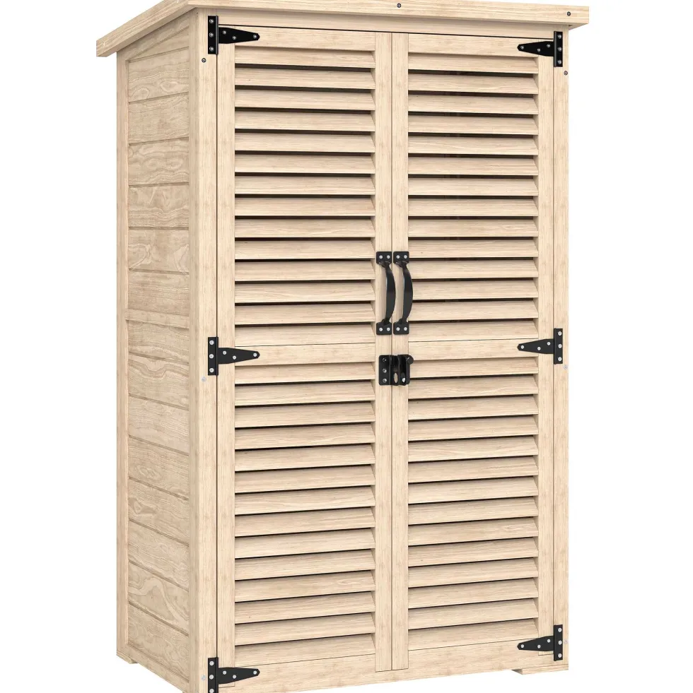 Trädgårdsskjul 75x50x118 cm verktygsskåp med 2 hyllor och 2 dörrar naturfärgad