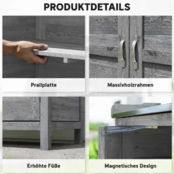 Trädgårdsskåp med krukväxtbord, redskapsbod i trä med galvaniserad arbetsyta och 2 hyllor, grå