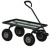 Trädgårdstransportvagn, 4-hjulig säckvagn, 94x48,5x100 cm, metall, grön, 150 kg lastkapacitet