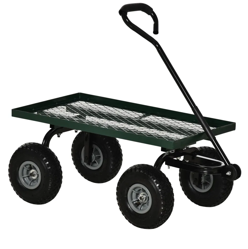 Trädgårdstransportvagn, 4-hjulig säckvagn, 94x48,5x100 cm, metall, grön, 150 kg lastkapacitet