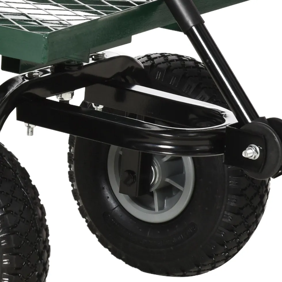 Trädgårdstransportvagn, 4-hjulig säckvagn, 94x48,5x100 cm, metall, grön, 150 kg lastkapacitet