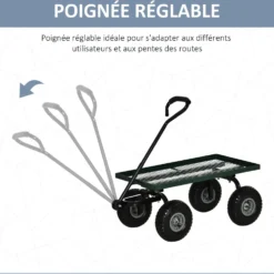 Trädgårdstransportvagn, 4-hjulig säckvagn, 94x48,5x100 cm, metall, grön, 150 kg lastkapacitet