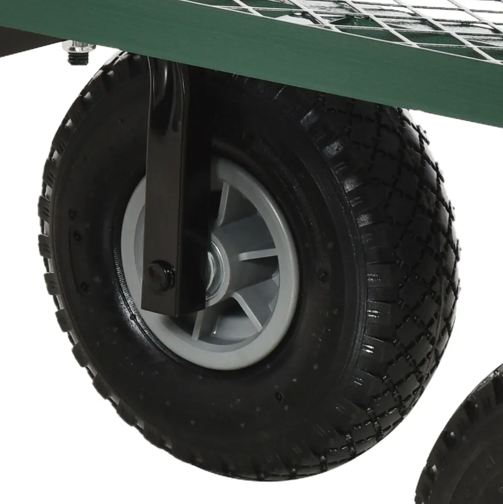 Trädgårdstransportvagn, 4-hjulig säckvagn, 94x48,5x100 cm, metall, grön, 150 kg lastkapacitet