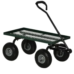 Trädgårdstransportvagn, 4-hjulig säckvagn, 94x48,5x100 cm, metall, grön, 150 kg lastkapacitet
