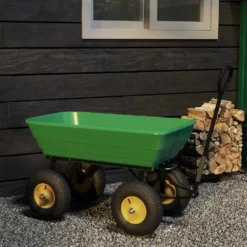 Trädgårdsvagn lutar upp till 75° med justerbart handtag och 4 däck Maxkapacitet 75 l Stål 109x52x94 cm Grön