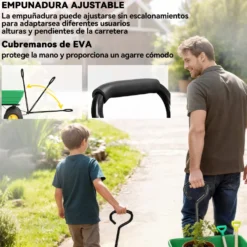Trädgårdsvagn lutar upp till 75° med justerbart handtag och 4 däck Maxkapacitet 75 l Stål 109x52x94 cm Grön