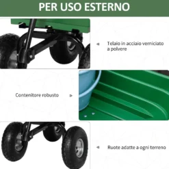 Trädgårdsvagn med stålram och luftfyllda däck, 108x52x100cm, grön