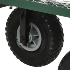 Trädgårdsvagn med vadderat handtag och 4 stora hjul, stålram, 150 kg lastkapacitet, 94x48,5x100 cm, grön och svart