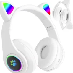 Trådlösa Bluetooth Hörlurar med Kattöron och LED-belysning - FM Radio & MP3