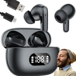 Trådlösa Bluetooth In-Ear Hörlurar med LED-Laddningsetui och Mikrofon Svart