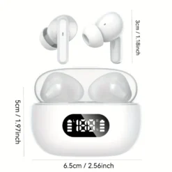 Trådlösa Bluetooth In-Ear Hörlurar med LED-Laddningsetui och Mikrofon Vit