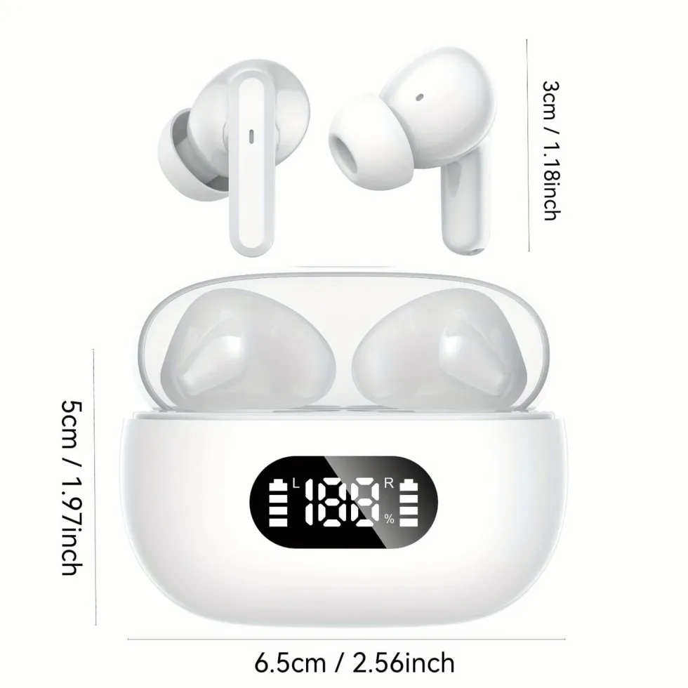 Trådlösa Bluetooth In-Ear Hörlurar med LED-Laddningsetui och Mikrofon Vit