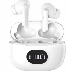 Trådlösa Bluetooth In-Ear Hörlurar med LED-Laddningsetui och Mikrofon Vit