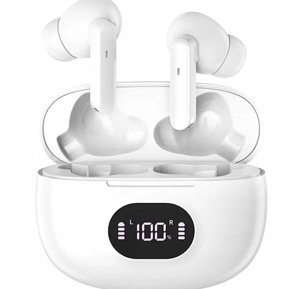 Trådlösa Bluetooth In-Ear Hörlurar med LED-Laddningsetui och Mikrofon Vit