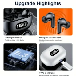 Trådlösa Bluetooth In-Ear Hörlurar med LED-Laddningsetui och Mikrofon Vit