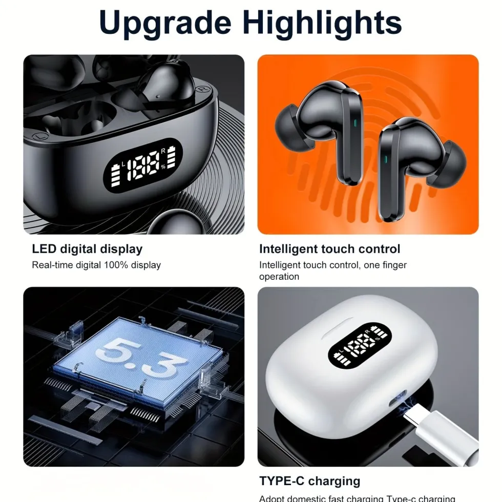 Trådlösa Bluetooth In-Ear Hörlurar med LED-Laddningsetui och Mikrofon Vit