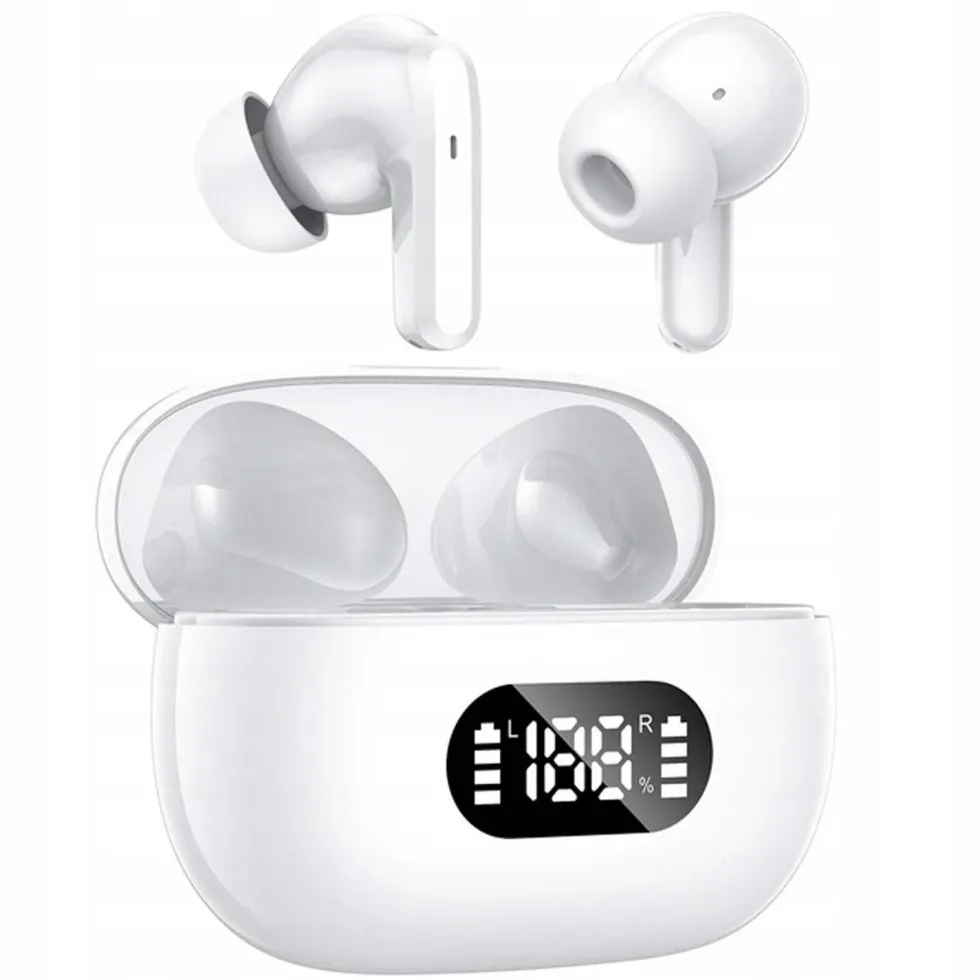 Trådlösa Bluetooth In-Ear Hörlurar med LED-Laddningsetui och Mikrofon Vit