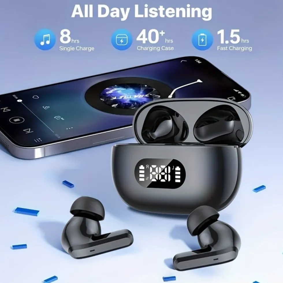Trådlösa Bluetooth In-Ear Hörlurar med LED-Laddningsetui och Mikrofon Vit